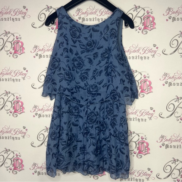 Angela silk tank top made in Italy blue roses tiered ruffle frill stunning shirt - Picture 4 of 6